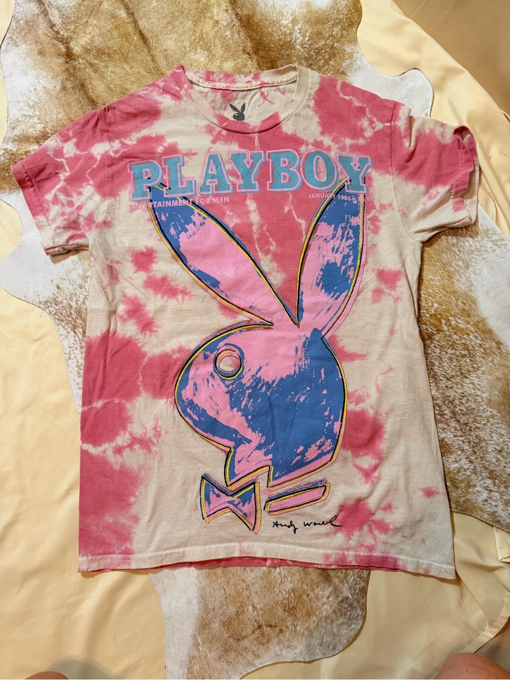 PLAYBOY Tie-Dye Bunny Logo Tee in Pink & Blue